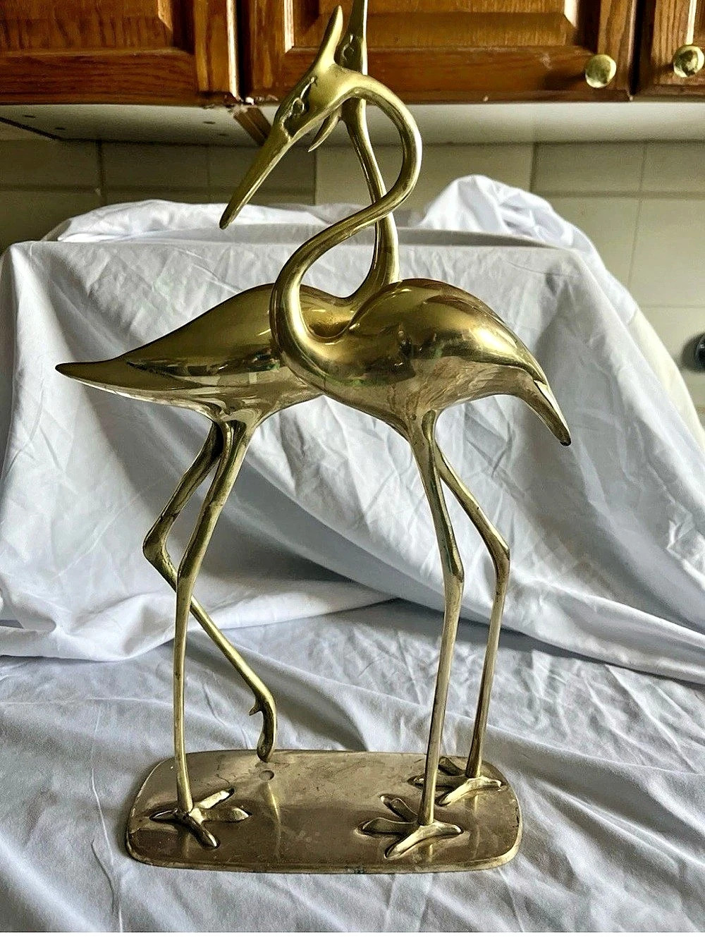 Brass Heron Sculpture in Gold - 17”